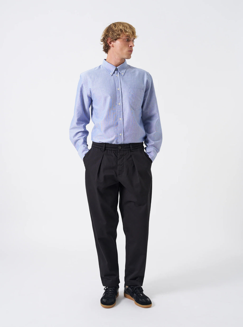 Universal Works Pleated Track Pant - Black Twill