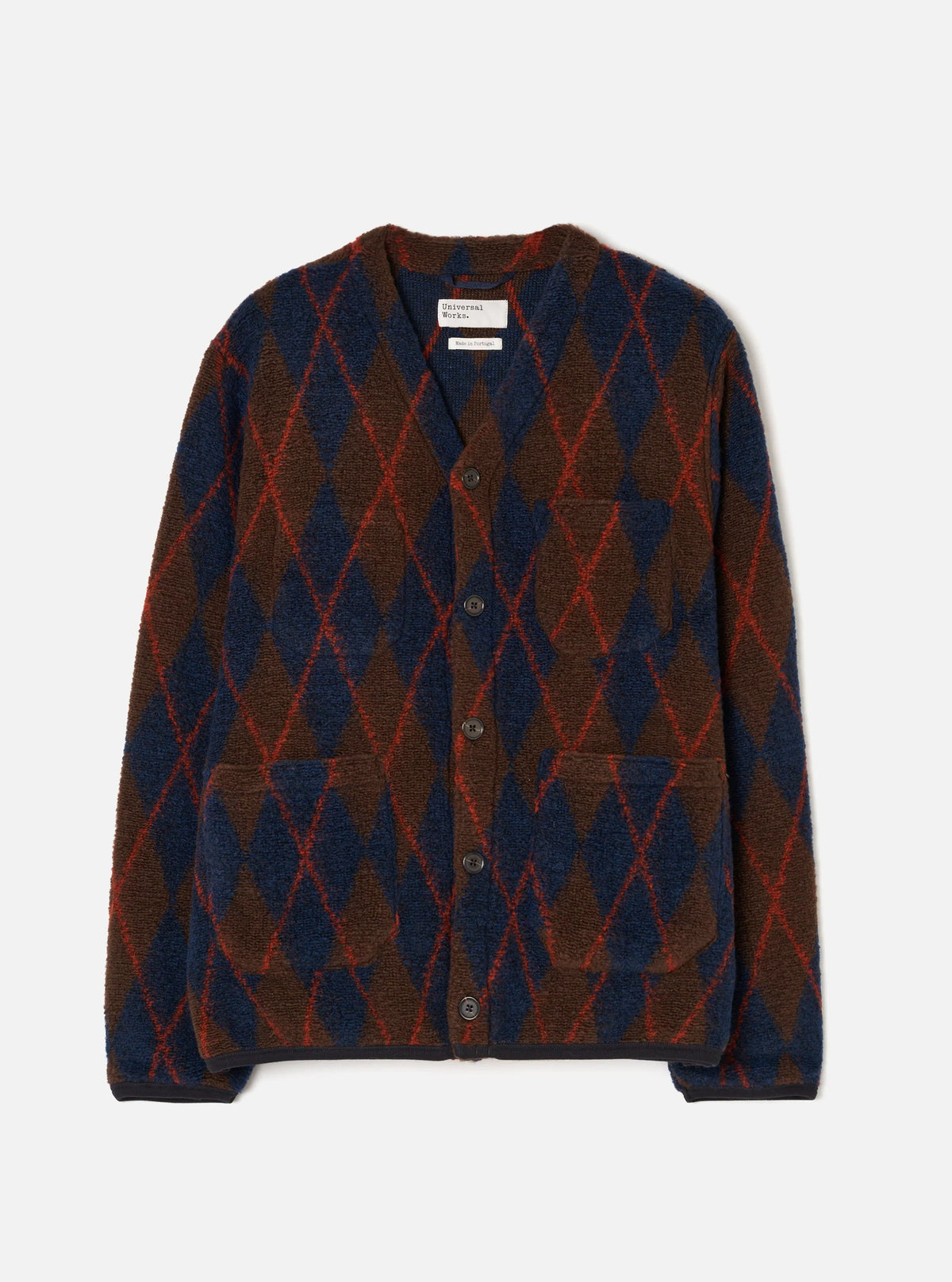 Universal Works Argyll Fleece Cardigan - Brown/Navy
