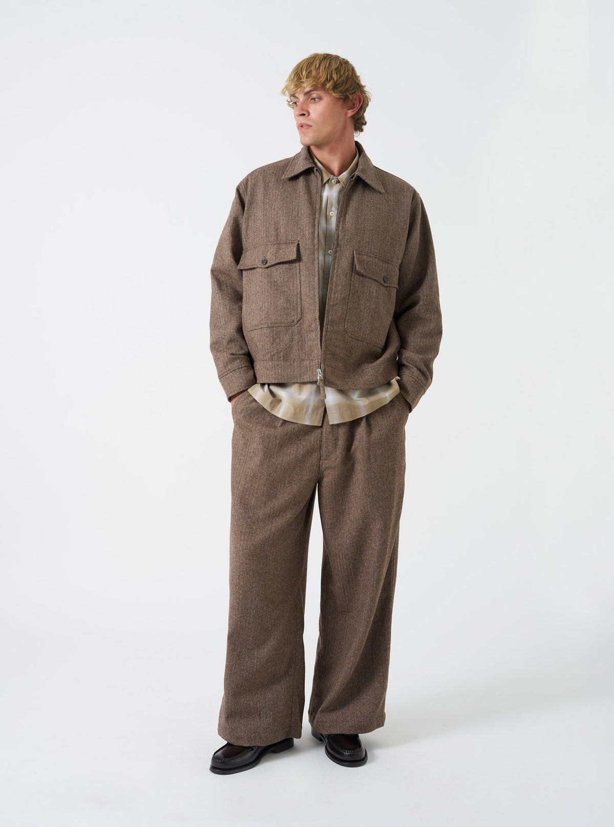 Universal Works E130 Jacket - Brown Wool Herringbone