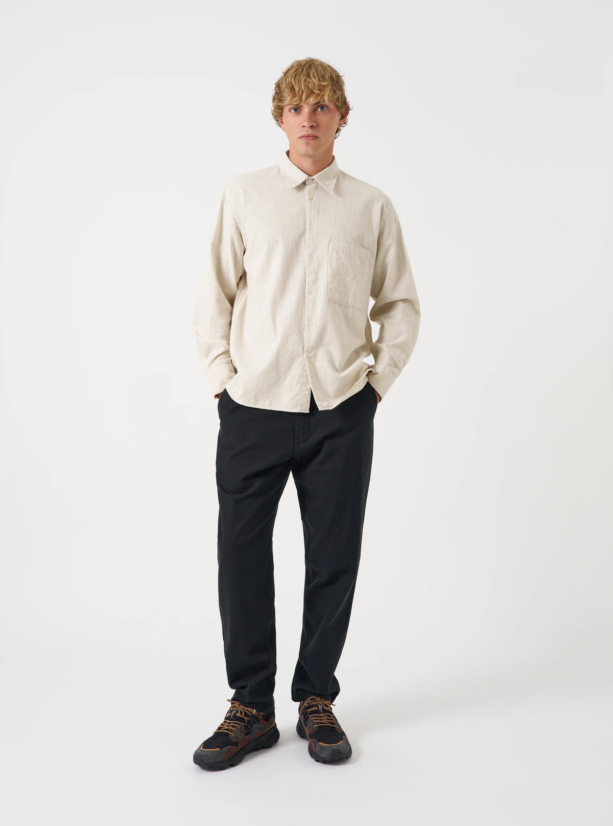 Universal Works Square Pocket Shirt - Ecru Brushed Flannel