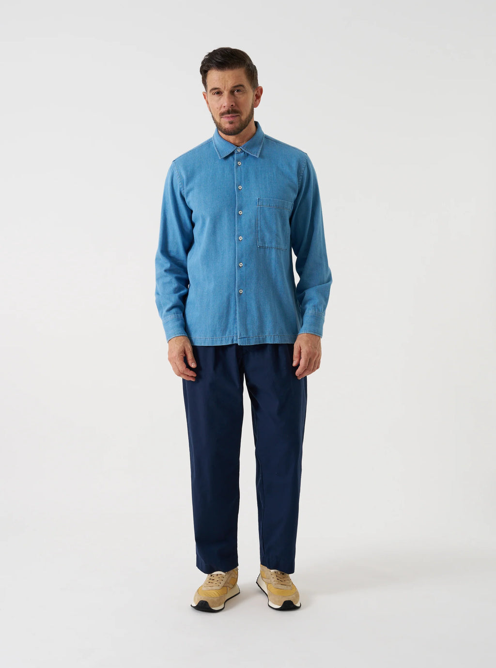 Universal Works Lucky Shirt - Washed Indigo Recycled Herringbone