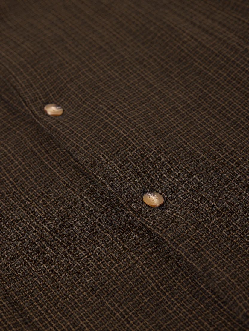 Kestin Dirleton Shirt - Olive Check Crinkle Cotton