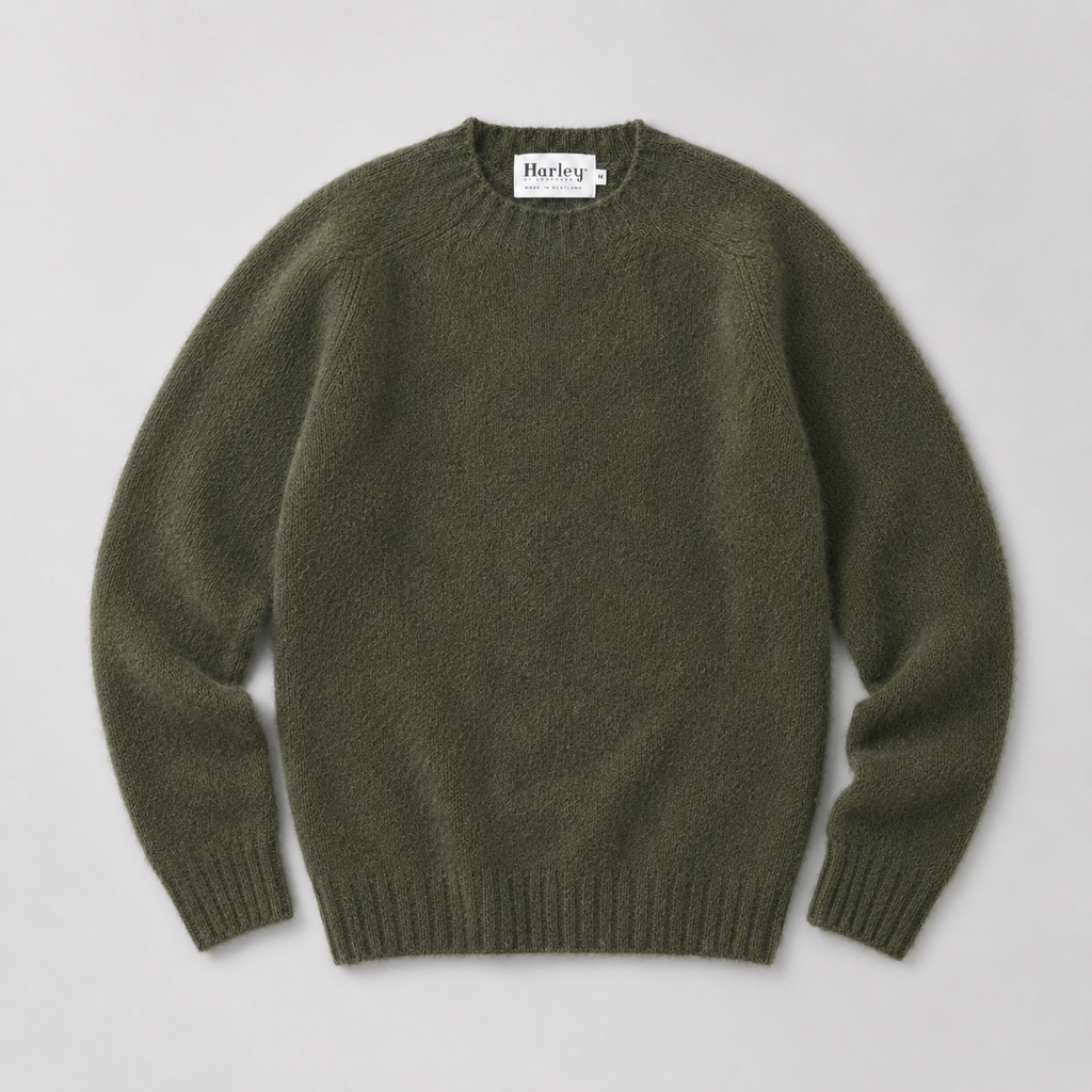 Harley of Scotland Shaggy Lambswool Crewneck - Scots Pine