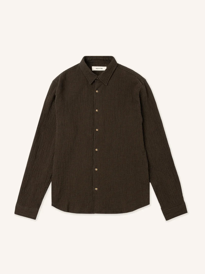 Kestin Dirleton Shirt - Olive Check Crinkle Cotton