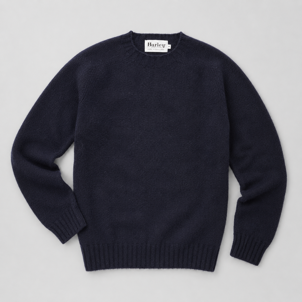 Harley of Scotland Supersoft Lambswool Crewneck - Navy