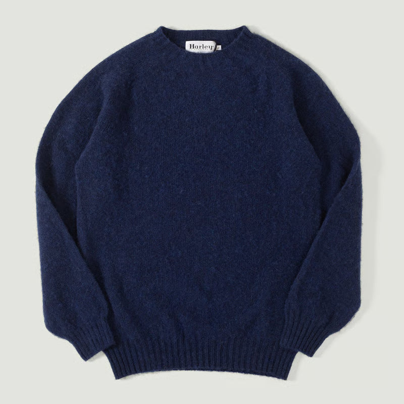 Harley of Scotland Shaggy Lambswool Crewneck - Night Sky