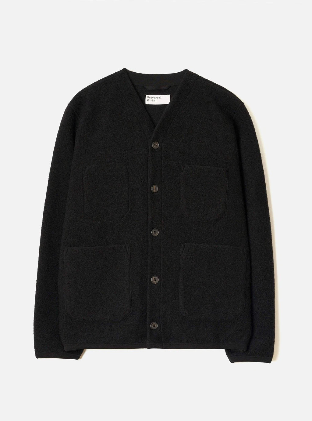 Universal Works Cardigan - Black Wool Fleece
