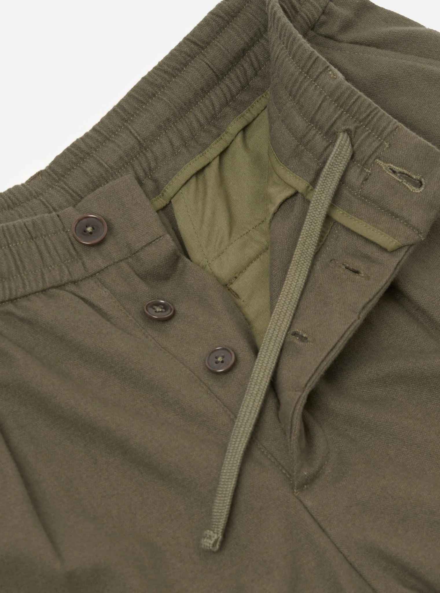 Universal Works Pleated Track Pant - Olive Brushed Moleskin
